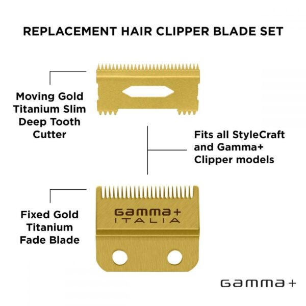 Gamma+ Gold Fade Blade w/ Moving Slim Deep Tooth Set (GP521G) - Image 3