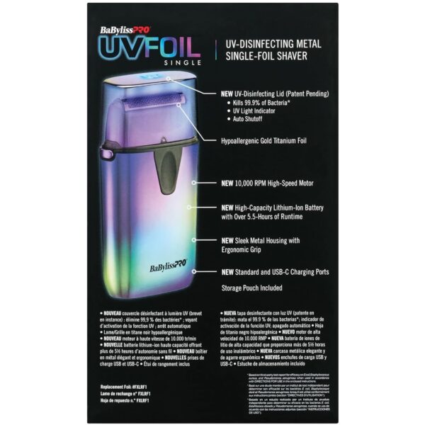 BaBylissPRO UV Single Foil Shaver Iridescent (FXLFS1RB) - Image 5