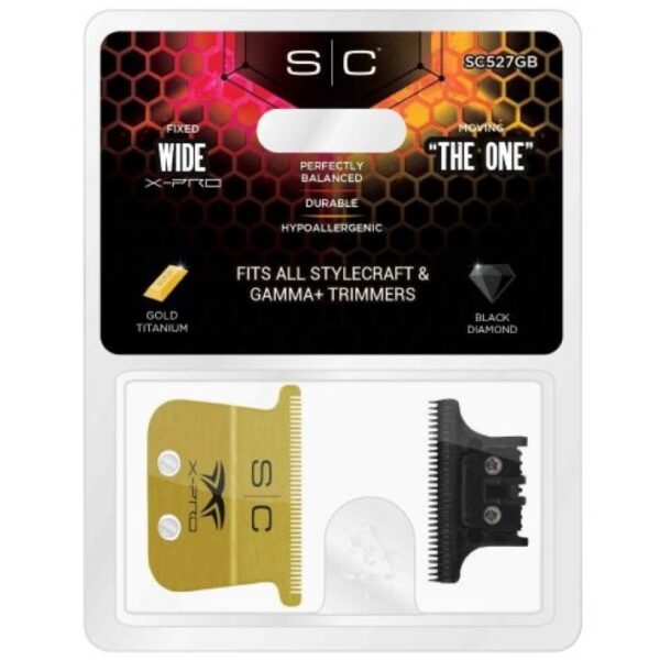 StyleCraft Gold X-Pro Wide Trimmer Blade Set w/ Black Diamond Cutter (SC527GB)